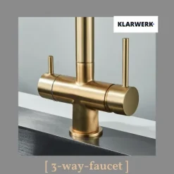 KLARWERK® Lana | Flex 3-Wege Armatur Edelstahl Gold Schwarz |Filter Trinkwasser Wasserhahn Küche | Osmose Sprudel Mischbatterie U-Auslauf 3 Anschlüsse