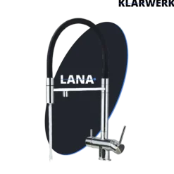 KLARWERK® Lana | Flex 3-Wege Armatur Edelstahl Chrom Schwarz|Filter Trinkwasser Wasserhahn Küche | Osmose Sprudel Mischbatterie U-Auslauf 3 Anschlüsse