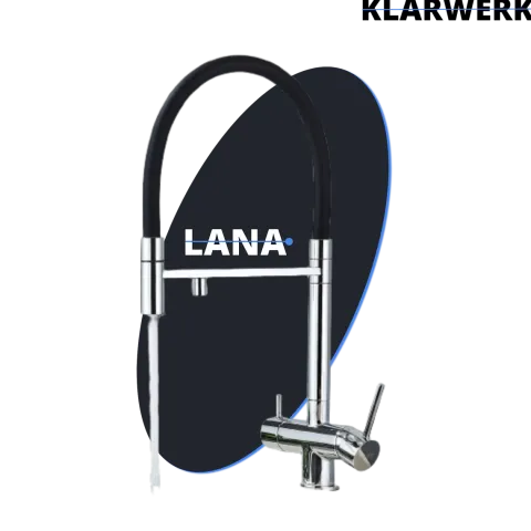 KLARWERK® Lana | Flex 3-Wege Armatur Edelstahl Chrom Schwarz|Filter Trinkwasser Wasserhahn Küche | Osmose Sprudel Mischbatterie U-Auslauf 3 Anschlüsse
