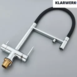 KLARWERK® Lana | Flex 3-Wege Armatur Edelstahl Chrom Schwarz|Filter Trinkwasser Wasserhahn Küche | Osmose Sprudel Mischbatterie U-Auslauf 3 Anschlüsse