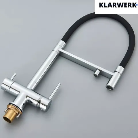 KLARWERK® Lana | Flex 3-Wege Armatur Edelstahl Chrom Schwarz|Filter Trinkwasser Wasserhahn Küche | Osmose Sprudel Mischbatterie U-Auslauf 3 Anschlüsse