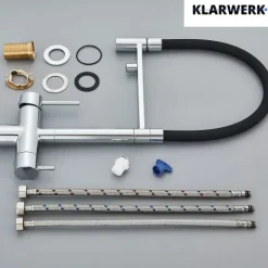 KLARWERK® Lana | Flex 3-Wege Armatur Edelstahl Chrom Schwarz|Filter Trinkwasser Wasserhahn Küche | Osmose Sprudel Mischbatterie U-Auslauf 3 Anschlüsse