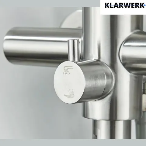 KLARWERK® Max | Gastronomie Armatur Wandmontage Silber| Edelstahl Profi Küchenarmatur mit Handbrause | Mischer Wasserhahn 2 Brausen flacher Auslauf