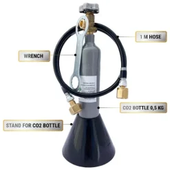 Komplett set - CO2 Flasche, Schlauch Set, Kohlensäureschlüssel für Sodastream, Wassersprudler, 1-leitig, CO2 - 2 kg