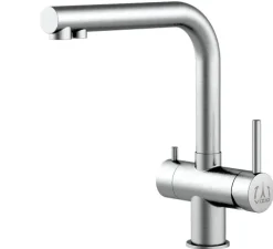 Kurze Variante - 3 Wege Wasserhahn Küchenarmatur, Edelstahl Massiv mit 360° schwenkbarem L-Auslauf, Gebürstet