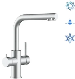 Kurzversion - 5 Wege Wasserhahn Küchenarmatur, Edelstahl Massiv mit 360° schwenkbarem L-Auslauf , Gebürstet