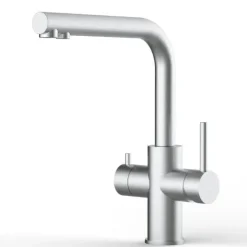 Kurzversion - 5 Wege Wasserhahn Küchenarmatur, Edelstahl Massiv mit 360° schwenkbarem L-Auslauf , Gebürstet