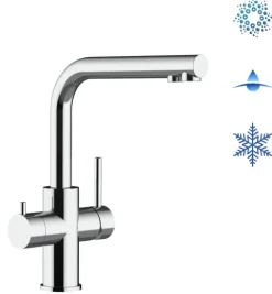 Kurzversion - 5 Wege Wasserhahn Küchenarmatur, Edelstahl Massiv mit 360° schwenkbarem L-Auslauf , Hochglanz Poliert