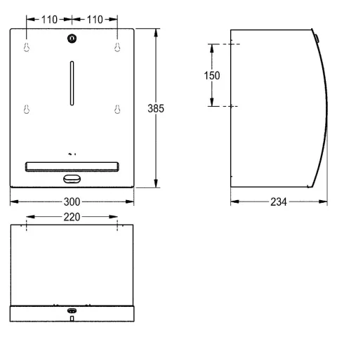 KWC AR Papierhandtuchsp., STRATOS, elek., Edst., 300x385x234mm, AP, Batterien