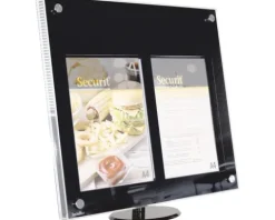 LED Informations-Display mit Tischfuß Acrylic schwarz 2x DIN A4