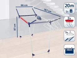 Leifheit Standtrockner Pegasus 200 Solid Comfort mit 20m Trockenlänge, Flügelwäschetrockner für lange Wäschestücke, Wäscheständer mit Bügelstangen