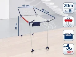 Leifheit Standtrockner Pegasus 200 Solid Deluxe Mobile mit 20 m Trockenlänge, Wäscheständer für lange Wäsche, Flügelwäschetrockner mit Kleiderbügelstangen