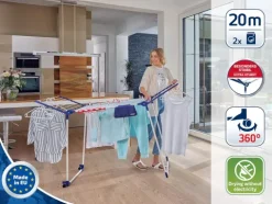 Leifheit Standtrockner Pegasus 200 Solid Deluxe Mobile mit 20 m Trockenlänge, Wäscheständer für lange Wäsche, Flügelwäschetrockner mit Kleiderbügelstangen