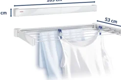 Leifheit Wandtrockner Telegant 72 Protect, 7,20m Wäscheleine für kleine Haushalte, platzsparender Trockner, Wäschereck mit Wandmontage, drinnen & draußen, Wäschetrockner für die Wäsche zwischendurch