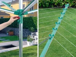 Leifheit Wäschespinne Linomatic V400 mit Leinenautomatik für saubere Leinen, 40m Leinenlänge für 4 Waschmaschinenladungen, mit Easy-Lift-System für leichtes Öffnen, inkl. Bodenhülse und Wäscheklammern