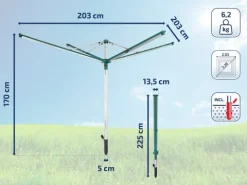 Leifheit Wäschespinne Linomatic 500 Deluxe Cover mit Leineneinzug für saubere Wäsche, Wäscheschirm für die ganze Familie, Wäscheständer inkl. Bodenhülse und Schutzhülle, 50m Leine für 5 Wäscheladungen