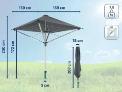 Leifheit Wäschespinne LinoProtect 400 mit wasserdichtem Dach, Wäscheschirm verlängert die Outdoor-Trockensaison, Wäscheständer aus Aluminium inkl. Bodenhülse