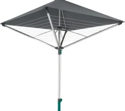 Leifheit Wäschespinne LinoProtect 400 mit wasserdichtem Dach, Wäscheschirm verlängert die Outdoor-Trockensaison, Wäscheständer aus Aluminium inkl. Bodenhülse