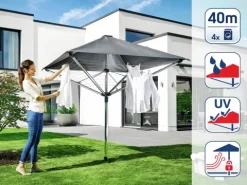 Leifheit Wäschespinne LinoProtect 400 mit wasserdichtem Dach, Wäscheschirm verlängert die Outdoor-Trockensaison, Wäscheständer aus Aluminium inkl. Bodenhülse