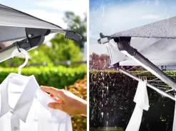 Leifheit Wäschespinne LinoProtect 400 mit wasserdichtem Dach, Wäscheschirm verlängert die Outdoor-Trockensaison, Wäscheständer aus Aluminium inkl. Bodenhülse