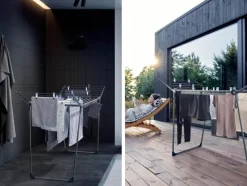 Leifheit Wäscheständer Pegasus 180 Solid Black, schwarzer Standtrockner mit Flügeln für lange Kleidungsstücke, standfester Wäschetrockner Ständer für drinnen und draußen, Wäschereck in modernem Design