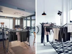 Leifheit Wäscheständer Pegasus 180 Solid Black, schwarzer Standtrockner mit Flügeln für lange Kleidungsstücke, standfester Wäschetrockner Ständer für drinnen und draußen, Wäschereck in modernem Design