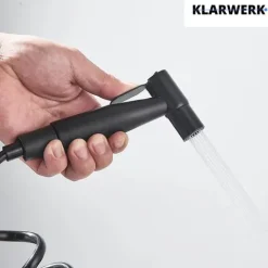MAX | Gastronomie Mischbatterie Wandmontage Armatur Silber | Profi Küchenarmatur Edelstahl mit Handbrause | Wasserhahn Restaurant Wand flacher Auslauf