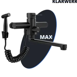 MAX | Gastronomie Mischbatterie Wandmontage Armatur Silber | Profi Küchenarmatur Edelstahl mit Handbrause | Wasserhahn Restaurant Wand flacher Auslauf