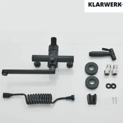 MAX | Gastronomie Mischbatterie Wandmontage Armatur Silber | Profi Küchenarmatur Edelstahl mit Handbrause | Wasserhahn Restaurant Wand flacher Auslauf