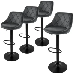 ML-Design Barhocker 4er Set, Bezug aus Samt, Grau, Gepolsterter Barstuhl mit Rückenlehne und Fußstütze, Tresenhocker höhenverstellbar 62-82 cm, 360° drehbar, Bistrohocker Hocker Drehstuhl Barstühle