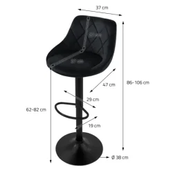 ML-Design Barhocker 4er Set, Bezug aus Samt, Schwarz, Gepolsterter Barstuhl mit Rückenlehne und Fußstütze, Tresenhocker höhenverstellbar 62-82 cm, 360° drehbar, Bistrohocker Hocker Drehstuhl Barstühle