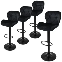 ML-Design Barhocker 4er Set, Bezug aus Samt, Schwarz, Gepolsterter Barstuhl mit Rückenlehne und Fußstütze, Tresenhocker höhenverstellbar 59-79cm, 360° drehbar, Bistrohocker Hocker Drehstuhl Barstühle