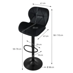 ML-Design Barhocker 4er Set, Bezug aus Samt, Schwarz, Gepolsterter Barstuhl mit Rückenlehne und Fußstütze, Tresenhocker höhenverstellbar 59-79cm, 360° drehbar, Bistrohocker Hocker Drehstuhl Barstühle
