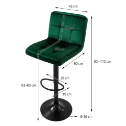 ML-Design Barhocker 4er Set, Bezug aus Samt, Grün, Gepolsterter Barstuhl mit Rückenlehne und Fußstütze, Tresenhocker höhenverstellbar 63-83cm, 360° drehbar, Bistrohocker Hocker Drehstuhl Barstühle