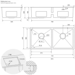 ML-Design Doppelspülbecken Edelstahl 81,5 x 40 cm, Küchenspüle rechteckig, 2 Becken, Einbauspüle Unterbauspüle, Edelstahlspüle mit Ab- und Überlaufgarnitur, Doppelbecken mit Siphon, Waschbecken Küche