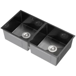 ML-Design Doppelspülbecken Edelstahl 81,5x40 cm Anthrazit, Küchenspüle rechteckig, 2 Becken, Einbauspüle Unterbauspüle, Edelstahlspüle mit Ablaufgarnitur, Doppelbecken mit Siphon, Waschbecken Küche
