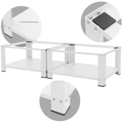 ML-Design Doppel Waschmaschinen Untergestell mit 2 Ablagen, Weiß, 128x54 cm, Stahl, 2x 150kg, Stabiler Waschmaschinensockel 2-Fach, 32cm hohes Podest, Erhöhung Unterbau Doppeluntergestell Doppelpodest