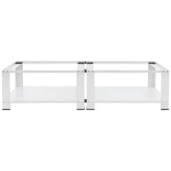 ML-Design Doppel Waschmaschinen Untergestell mit 2 Ablagen, Weiß, 128x54 cm, Stahl, 2x 150kg, Stabiler Waschmaschinensockel 2-Fach, 32cm hohes Podest, Erhöhung Unterbau Doppeluntergestell Doppelpodest