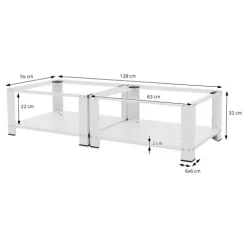 ML-Design Doppel Waschmaschinen Untergestell mit 2 Ablagen, Weiß, 128x54 cm, Stahl, 2x 150kg, Stabiler Waschmaschinensockel 2-Fach, 32cm hohes Podest, Erhöhung Unterbau Doppeluntergestell Doppelpodest