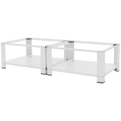ML-Design Doppel Waschmaschinen Untergestell mit 2 Ablagen, Weiß, 128x54 cm, Stahl, 2x 150kg, Stabiler Waschmaschinensockel 2-Fach, 32cm hohes Podest, Erhöhung Unterbau Doppeluntergestell Doppelpodest