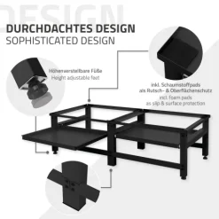 ML-Design Doppel Waschmaschinen-Untergestell mit 2 ausziehbaren Ablagen, Schwarz, Stahl, bis 2x 150kg + 10 kg, verstellbare Füße, Waschmaschinensockel 2-Fach, Doppeluntergestell Doppelpodest Erhöhung