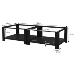 ML-Design Doppel Waschmaschinen Untergestell mit 2 Ablagen, Schwarz 128x54cm Stahl, 2x 150kg, Stabiler Waschmaschinensockel 2-Fach, 32cm hohes Podest, Erhöhung Unterbau Doppeluntergestell Doppelpodest