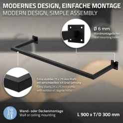 ML-Design 3er Set Kleiderstange Rechteck für die Wand, T30cm x B90cm, Schwarz, aus Stahl, Garderobenstange U-Form, Kleiderständer Wandmontage, Kleidergestell Garderobenhalter, inkl. Montagematerial
