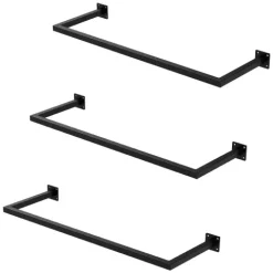 ML-Design 3er Set Kleiderstange Rechteck für die Wand, T30cm x B90cm, Schwarz, aus Stahl, Garderobenstange U-Form, Kleiderständer Wandmontage, Kleidergestell Garderobenhalter, inkl. Montagematerial