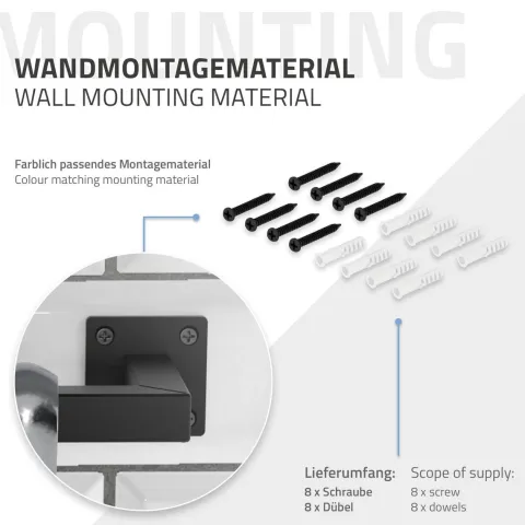 ML-Design 3er Set Kleiderstange Rechteck für die Wand, T12cm x B110cm, Schwarz, aus Stahl, Garderobenstange U-Form, Kleiderständer Wandmontage, Kleidergestell Garderobenhalter, inkl. Montagematerial