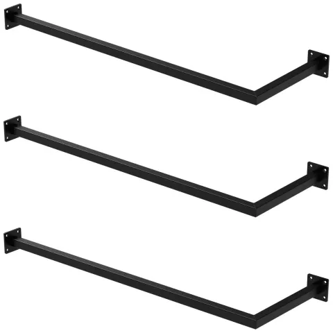 ML-Design 3er Set Kleiderstange Übereck für die Wand, T30cm x B90cm, Schwarz, aus Stahl, Garderobenstange L-Form, Kleiderständer Wandmontage, Kleidergestell Garderobenhalter, inkl. Montagematerial