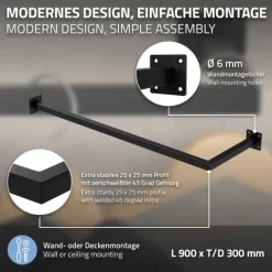 ML-Design 3er Set Kleiderstange Übereck für die Wand, T30cm x B90cm, Schwarz, aus Stahl, Garderobenstange L-Form, Kleiderständer Wandmontage, Kleidergestell Garderobenhalter, inkl. Montagematerial
