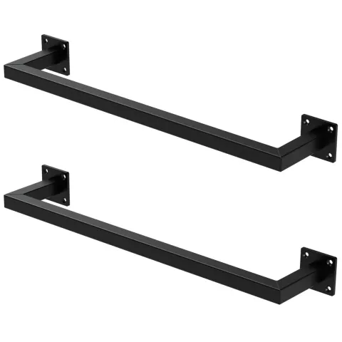ML-Design 2er Set Kleiderstange Rechteck für die Wand, T12cm x B60cm, Schwarz, aus Stahl, Garderobenstange U-Form, Kleiderständer Wandmontage, Kleidergestell Garderobenhalter, inkl. Montagematerial