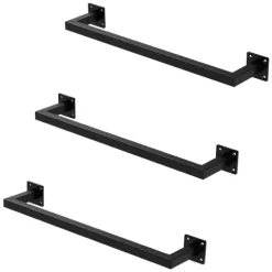 ML-Design 3er Set Kleiderstange Rechteck für die Wand, T12cm x B60cm, Schwarz, aus Stahl, Garderobenstange U-Form, Kleiderständer Wandmontage, Kleidergestell Garderobenhalter, inkl. Montagematerial