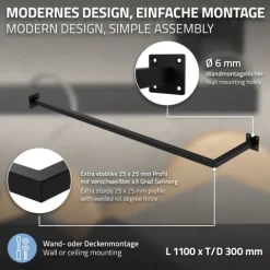 ML-Design 2er Set Kleiderstange Übereck für die Wand, T30cm x B110cm, Schwarz, aus Stahl, Garderobenstange L-Form, Kleiderständer Wandmontage, Kleidergestell Garderobenhalter, inkl. Montagematerial